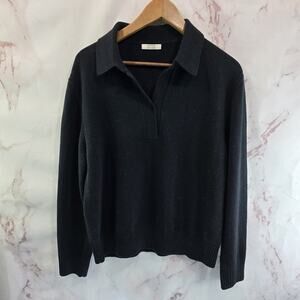 AYR Sweater Womens Large Black Cashmere Polo Collared V Neck Boxy